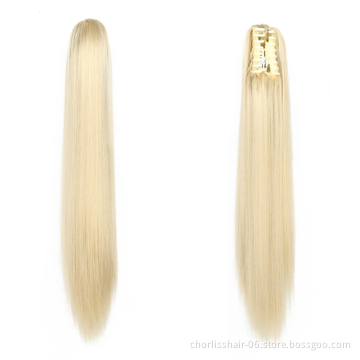 Wholesale Deep-Brown Long Straight Claw-Clip Drawstring Hairpiece Clip In Hair Tail Synthetic Hair Ponytails Extension For Women